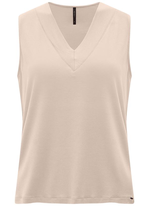 Lunender - Blusa com Decote em V em Malha de Viscose Bege
