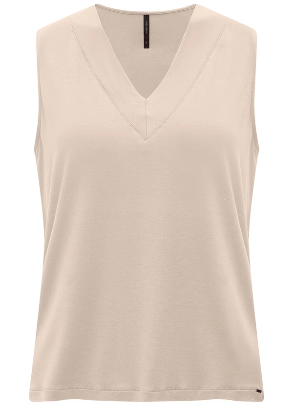 Lunender - Blusa com Decote em V em Malha de Viscose Bege