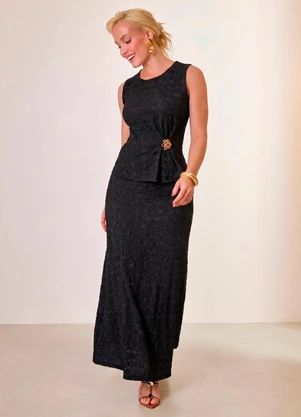Naguchi - Blusa com Efeito Prega Preto  - NAGUCHI