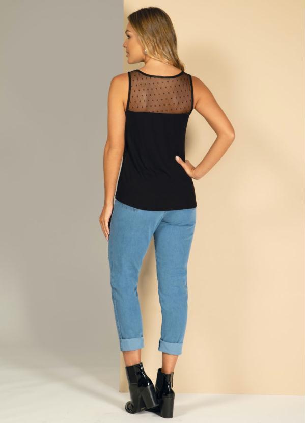 Quintess - Blusa com Recorte em Tule de Poá Preto 4
