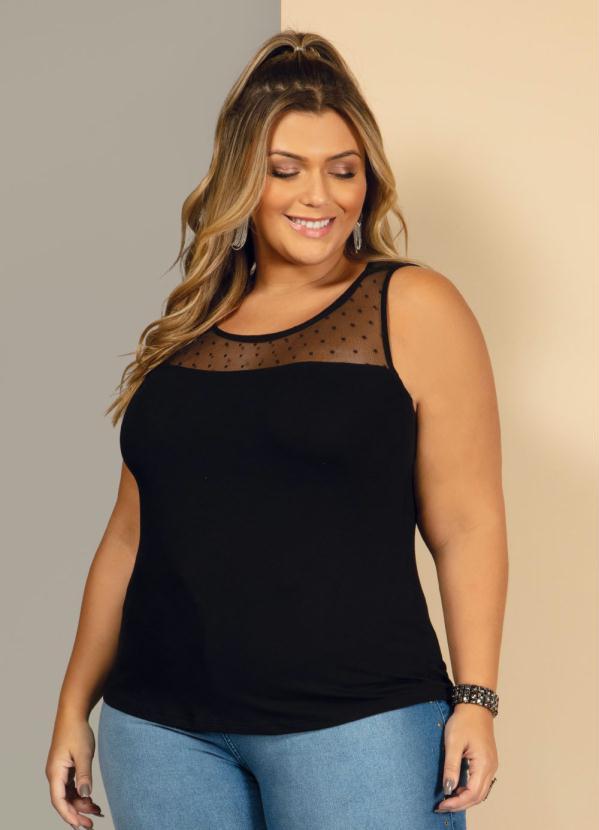 Quintess - Blusa com Recorte em Tule de Poá Preto 5