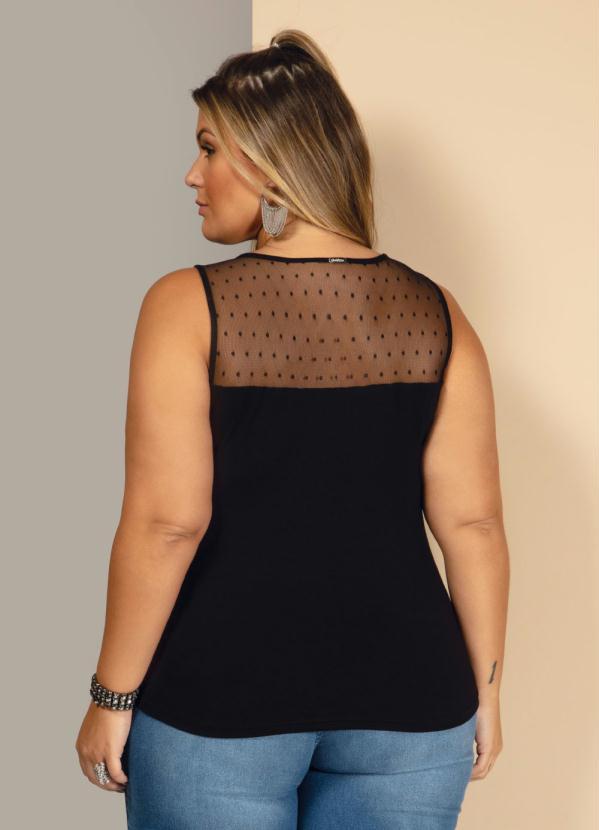 Quintess - Blusa com Recorte em Tule de Poá Preto 6