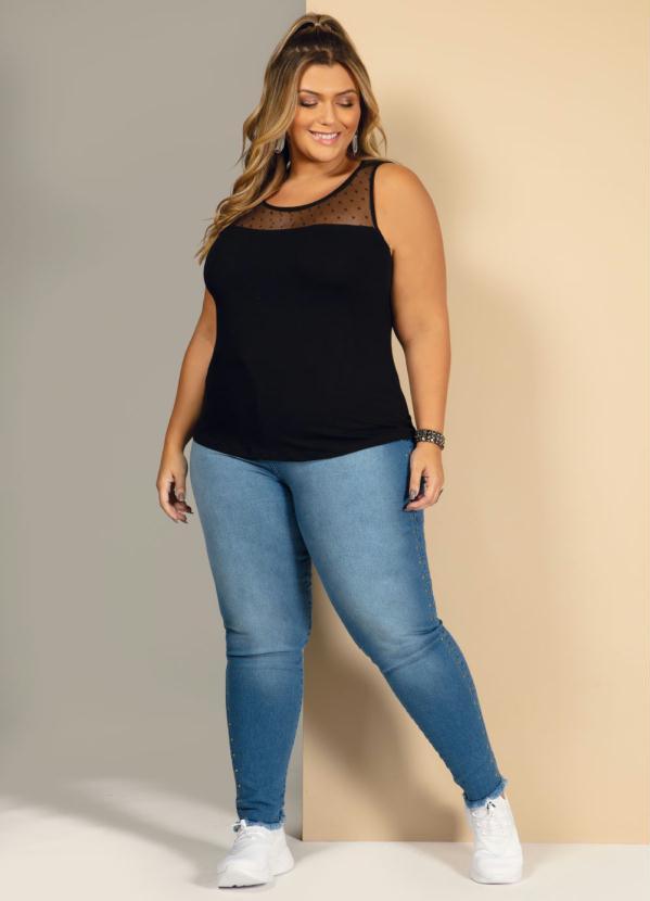 Quintess - Blusa com Recorte em Tule de Poá Preto 7