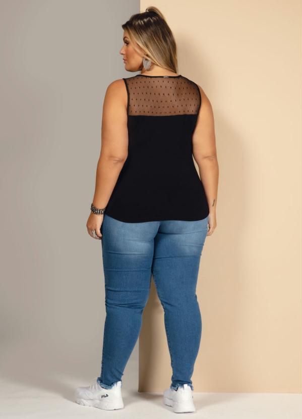 Quintess - Blusa com Recorte em Tule de Poá Preto 8