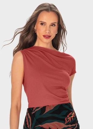 Malwee - Blusa Coral Assimétrica Canelada - MALWEE