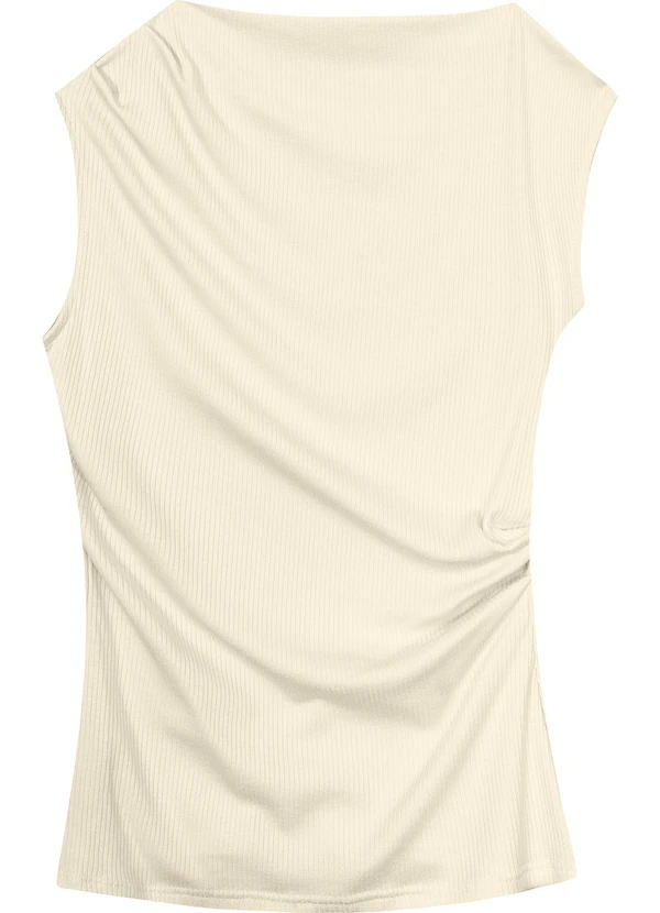 Malwee - Blusa Creme Assimétrica Canelada