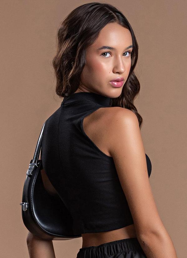 Choyee - Blusa Cropped sem Mangas com Gola Alta Preto 2