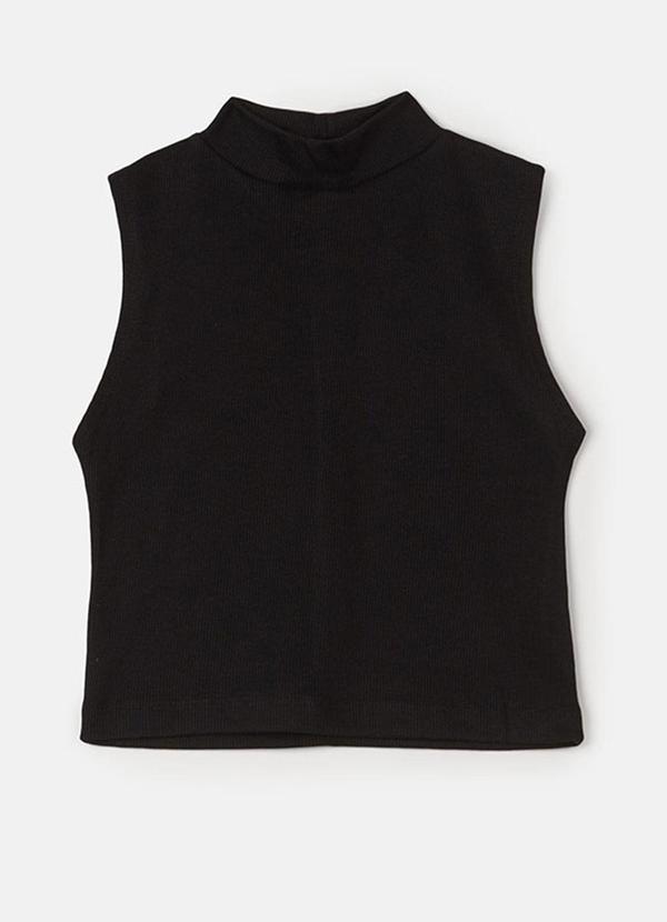 Choyee - Blusa Cropped sem Mangas com Gola Alta Preto 4