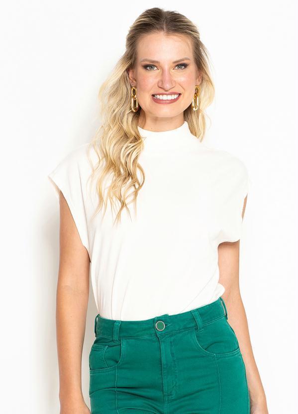 Maria Filó - Blusa de Malha Gola Ribana Desagulhada Branco