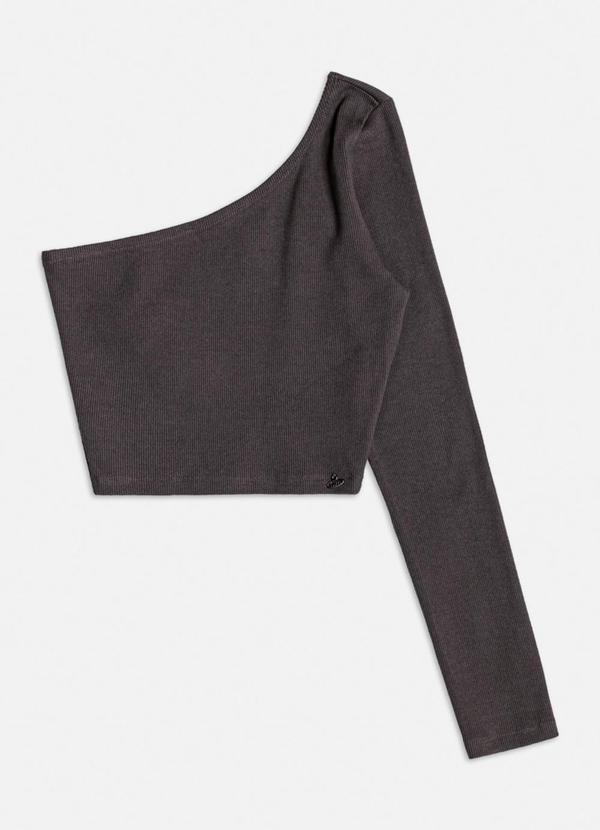 Authoria - Blusa de Ribana Preta Assimétrica Preto