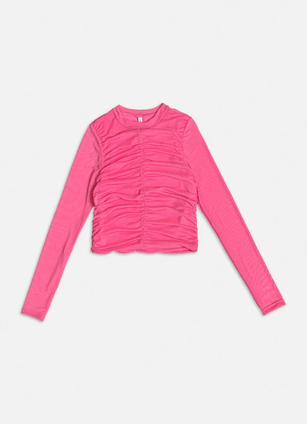 Authoria - Blusa de Tule Rosa Franzida Rosa