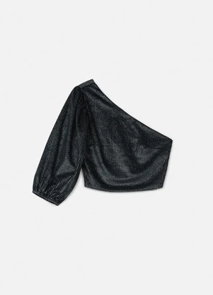 Authoria - Blusa de Veludo Preto com Glitter Preto - AUTHORIA