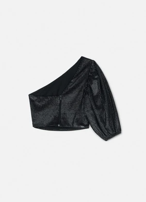 Authoria - Blusa de Veludo Preto com Glitter Preto - AUTHORIA