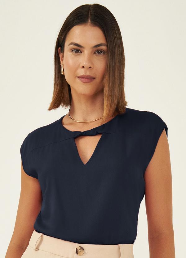 Principessa - Blusa de Viscose com Torção no Decote Azul Vany