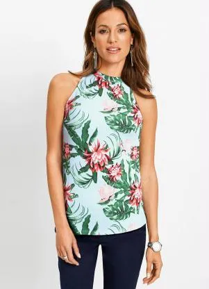 Queima Estoque - Blusa Decote Trapézio Floral Verde - QUEIMA ESTOQUE