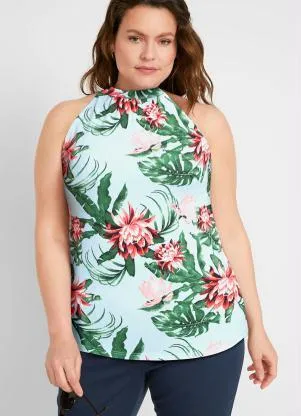 Queima Estoque - Blusa Decote Trapézio Floral Verde - QUEIMA ESTOQUE