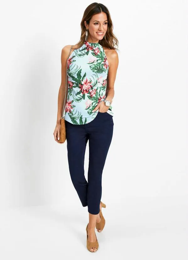 Queima Estoque - Blusa Decote Trapézio Floral Verde 6