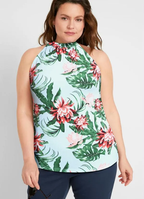 Queima Estoque - Blusa Decote Trapézio Floral Verde 5