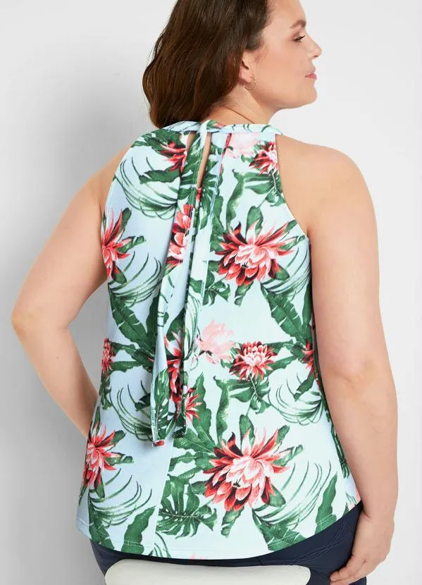 Queima Estoque - Blusa Decote Trapézio Floral Verde 4