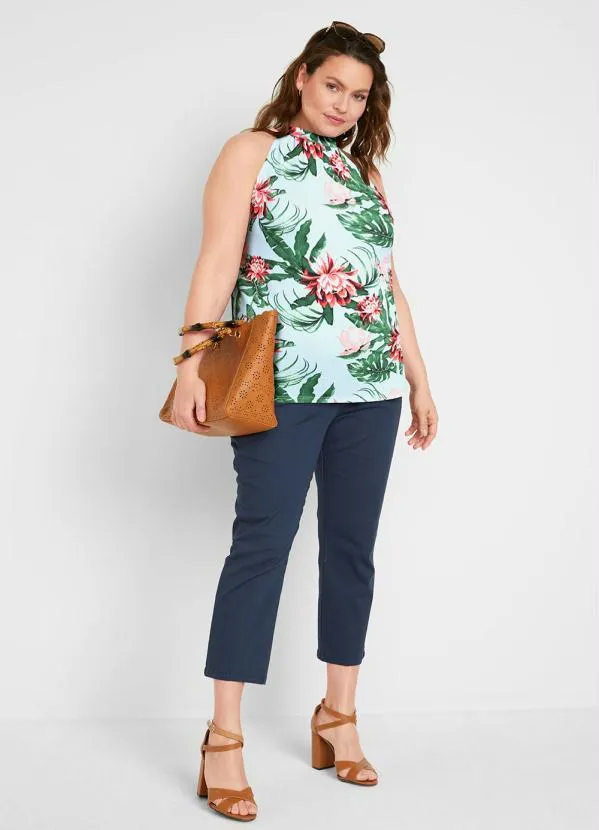 Queima Estoque - Blusa Decote Trapézio Floral Verde 3