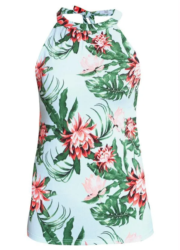 Queima Estoque - Blusa Decote Trapézio Floral Verde 2