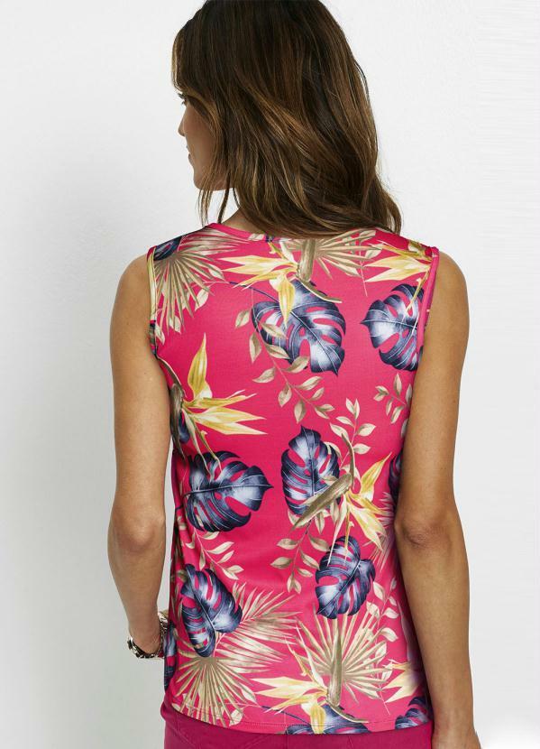 Outlet - Blusa Decote V Folhagem Rosa 2