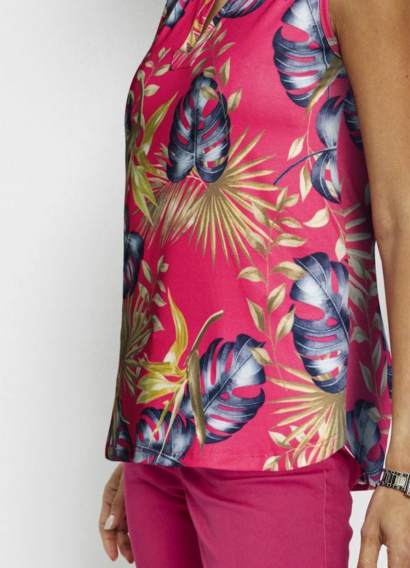 Outlet - Blusa Decote V Folhagem Rosa 4