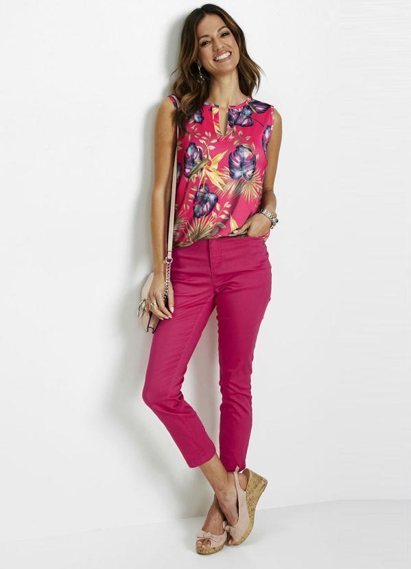 Outlet - Blusa Decote V Folhagem Rosa 5