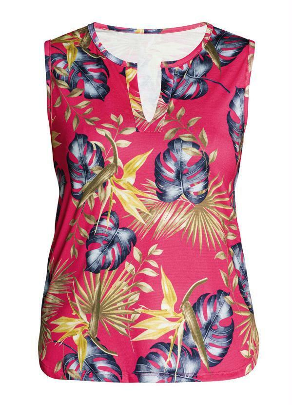 Outlet - Blusa Decote V Folhagem Rosa 6