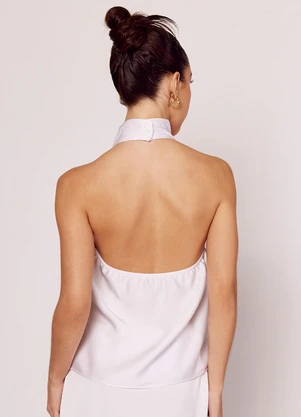 Sofie - Blusa em Cetim com Gola Drapeada Branco - SOFIE
