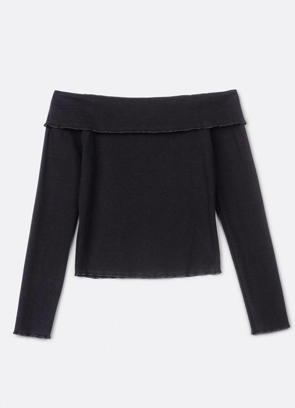 Authoria - Blusa em Ribana Preta Ombro a Ombro Preto