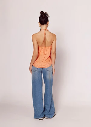 Sofie - Blusa em Tecido Acetinado com Amarração Laranja - SOFIE