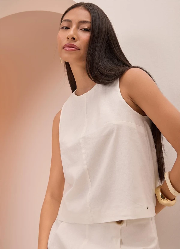 Lunender - Blusa em Tecido com Linho e Elastano Branco