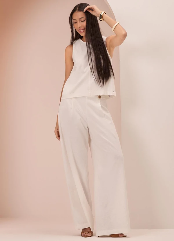 Lunender - Blusa em Tecido com Linho e Elastano Branco 3