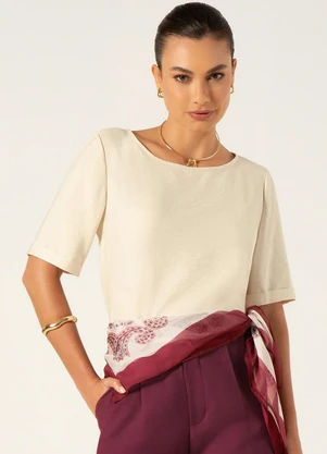 Principessa - Blusa em Viscose com Decote Redondo Aveia Kamila - PRINCIPESSA