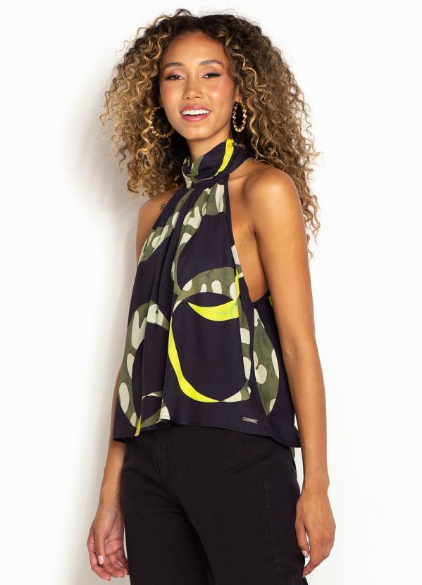 Forum - Blusa Estampada de Viscose Azul Marinho