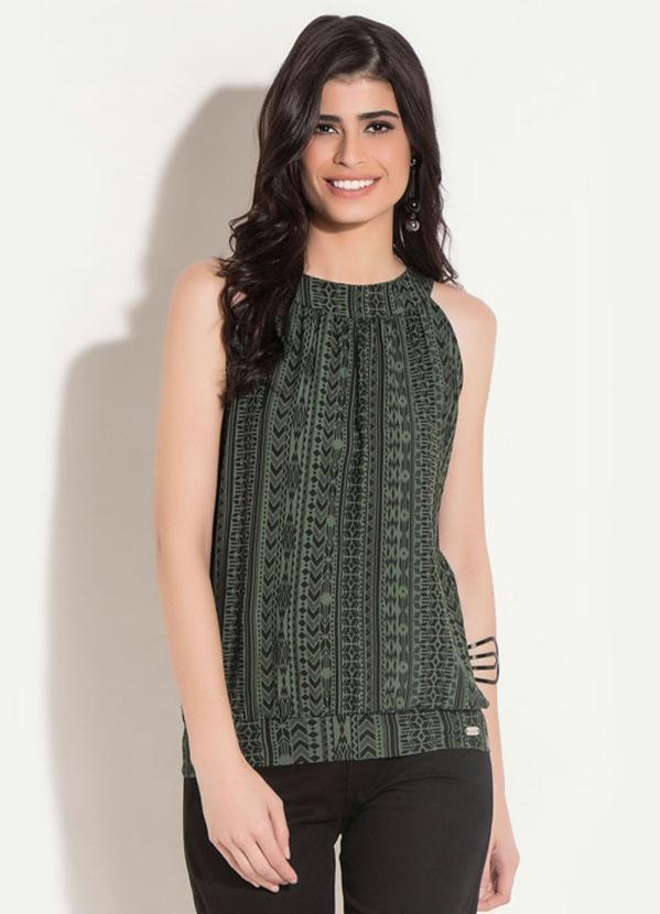 Quintess - Blusa Étnica Verde com Cava Americana