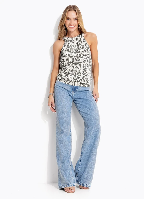 Quintess - Blusa Étnico Verde em Malha de Viscose