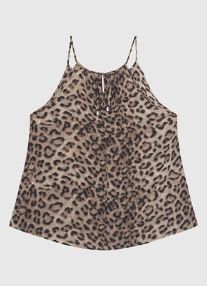Enfim - Blusa Evasê Animal Print em Chiffon Marrom - ENFIM