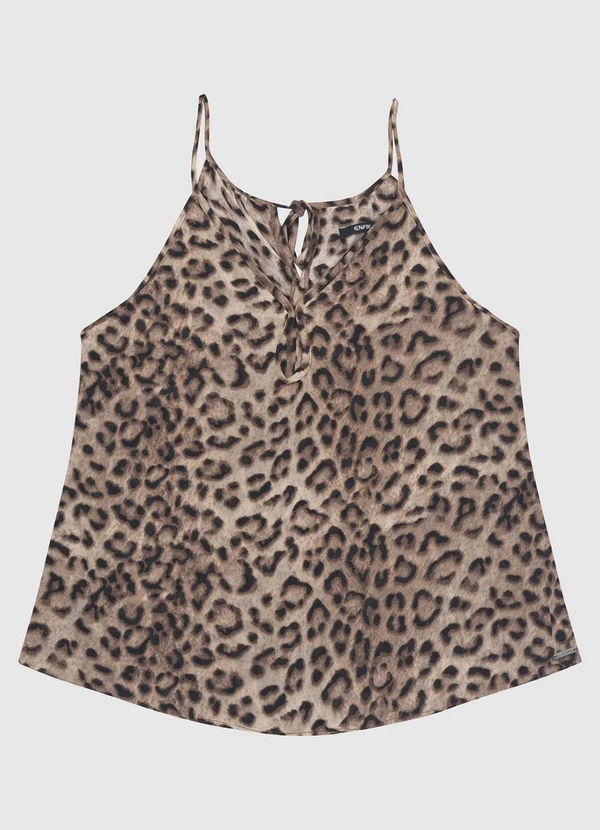 Enfim - Blusa Evasê Animal Print em Chiffon Marrom 1