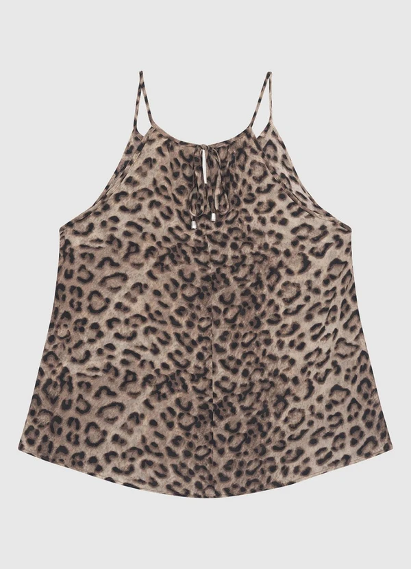 Enfim - Blusa Evasê Animal Print em Chiffon Marrom 2