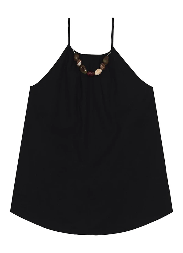 Malwee - Blusa Evasê com Colar Preto