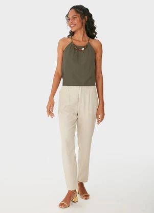 Malwee - Blusa Evasê com Colar Verde Musgo - MALWEE