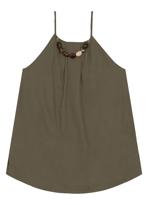 Malwee - Blusa Evasê com Colar Verde Musgo 3
