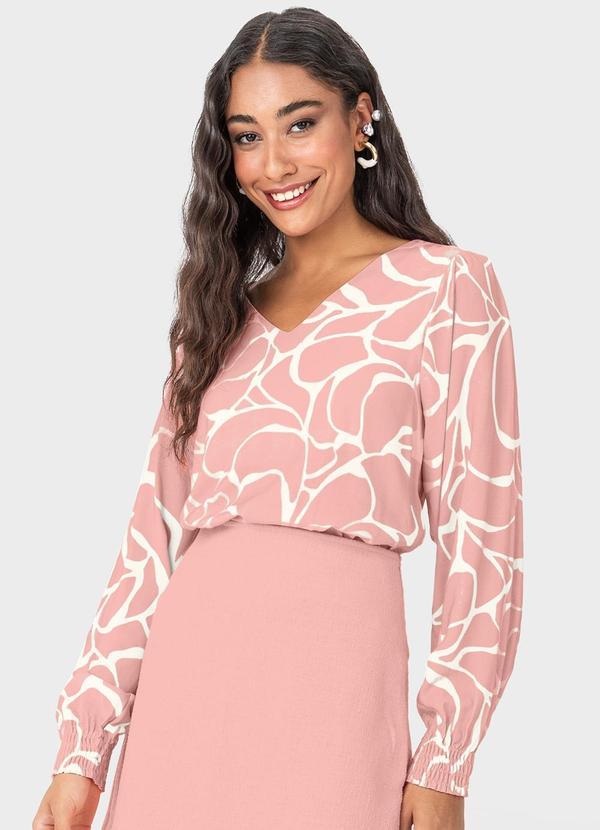 Malwee - Blusa Feminina Ampla Abstrata Rosa