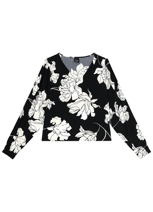 Malwee - Blusa Feminina Ampla Floral Preto - MALWEE