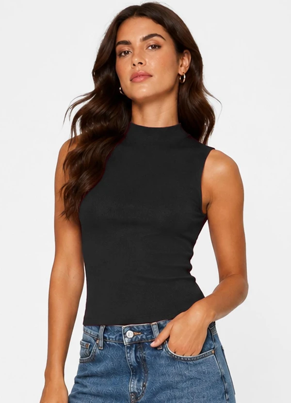 Infinita Cor - Blusa Feminina com Gola Preto