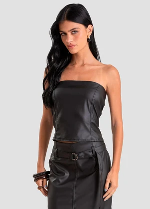Dianna - Blusa Feminina Corset em Courino Sintético Preto - DIANNA