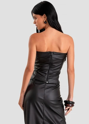 Dianna - Blusa Feminina Corset em Courino Sintético Preto - DIANNA