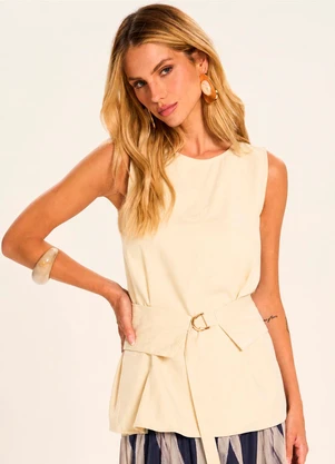 Doce Trama - Blusa Feminina em Linho com Cinto Duna Branco - DOCE TRAMA